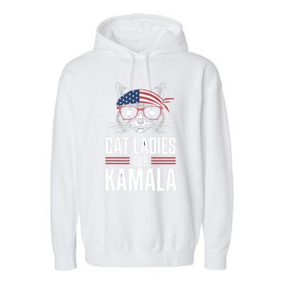 Cat Ladies For Kamala Funny Cat 2024 President Kamalaharris Garment-Dyed Fleece Hoodie