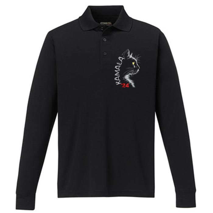 Cat Ladies For Kmala Cat 2024 President Kamalaaharris Performance Long Sleeve Polo