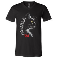 Cat Ladies For Kmala Cat 2024 President Kamalaaharris V-Neck T-Shirt