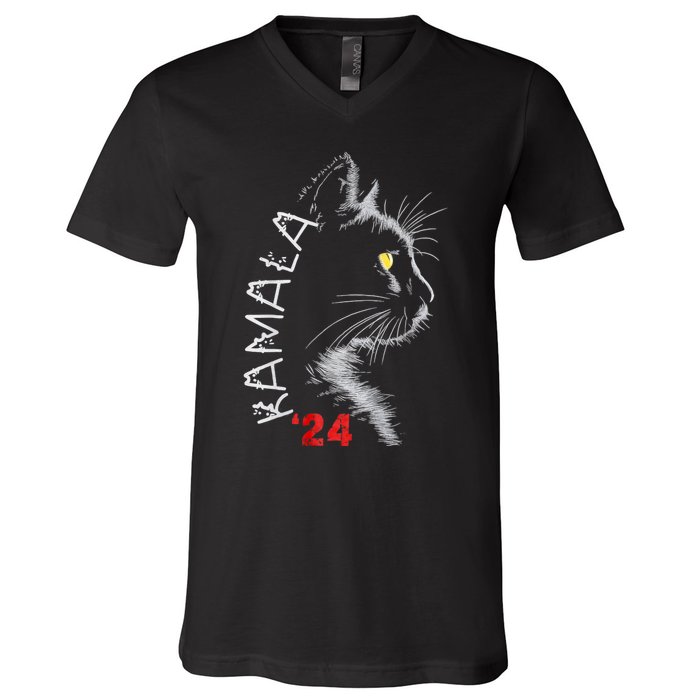 Cat Ladies For Kmala Cat 2024 President Kamalaaharris V-Neck T-Shirt