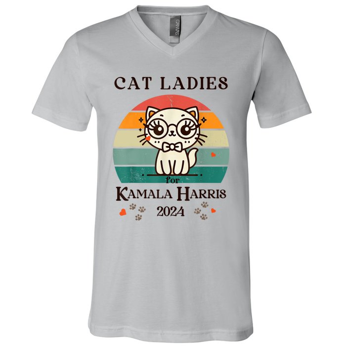 Cat Ladies For Kamala Harris V-Neck T-Shirt