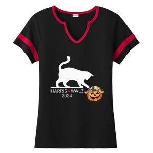 Cat Ladies For Kamala Harris Funny Trump Hair 2024 Trumpkin Ladies Halftime Notch Neck Tee