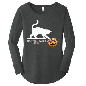 Cat Ladies For Kamala Harris Funny Trump Hair 2024 Trumpkin Women's Perfect Tri Tunic Long Sleeve Shirt