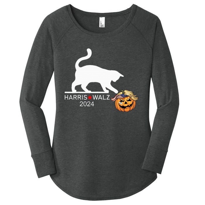 Cat Ladies For Kamala Harris Funny Trump Hair 2024 Trumpkin Women's Perfect Tri Tunic Long Sleeve Shirt