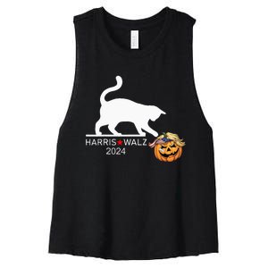 Cat Ladies For Kamala Harris Funny Trump Hair 2024 Trumpkin Women's Racerback Cropped Tank