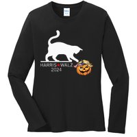 Cat Ladies For Kamala Harris Funny Trump Hair 2024 Trumpkin Ladies Long Sleeve Shirt