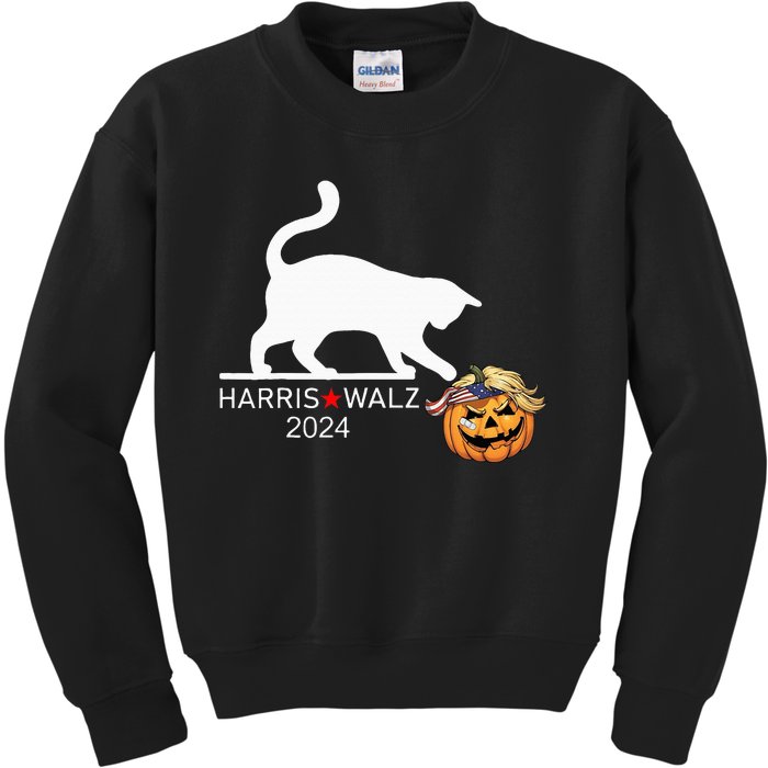 Cat Ladies For Kamala Harris Funny Trump Hair 2024 Trumpkin Kids Sweatshirt