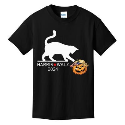 Cat Ladies For Kamala Harris Funny Trump Hair 2024 Trumpkin Kids T-Shirt