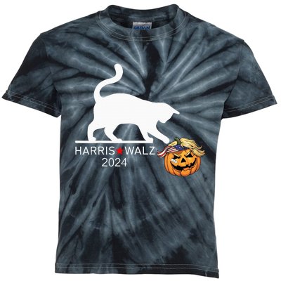 Cat Ladies For Kamala Harris Funny Trump Hair 2024 Trumpkin Kids Tie-Dye T-Shirt