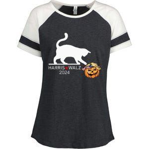 Cat Ladies For Kamala Harris Funny Trump Hair 2024 Trumpkin Enza Ladies Jersey Colorblock Tee