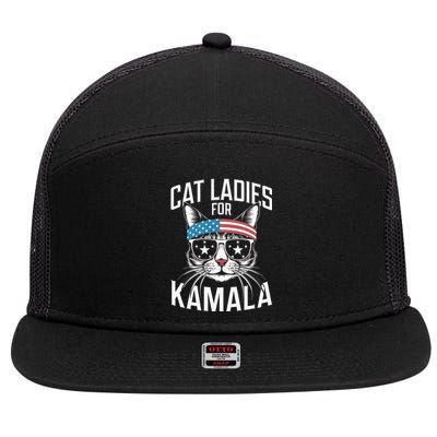 Cat Ladies For Kamala Funny Cat 2024 7 Panel Mesh Trucker Snapback Hat