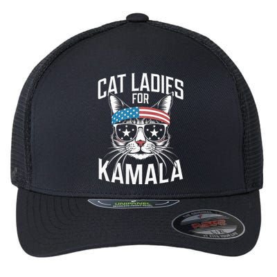 Cat Ladies For Kamala Funny Cat 2024 Flexfit Unipanel Trucker Cap