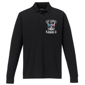 Cat Ladies For Kamala Funny Cat 2024 Performance Long Sleeve Polo