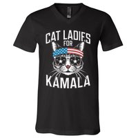 Cat Ladies For Kamala Funny Cat 2024 V-Neck T-Shirt