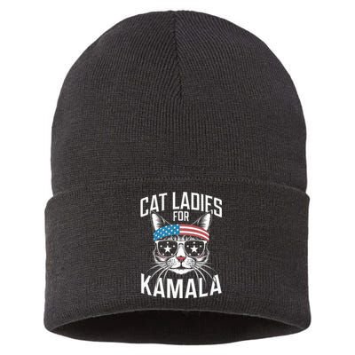 Cat Ladies For Kamala Funny Cat 2024 Sustainable Knit Beanie