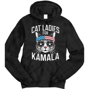 Cat Ladies For Kamala Funny Cat 2024 Tie Dye Hoodie