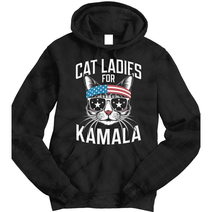 Cat Ladies For Kamala Funny Cat 2024 Tie Dye Hoodie