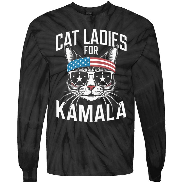 Cat Ladies For Kamala Funny Cat 2024 Tie-Dye Long Sleeve Shirt