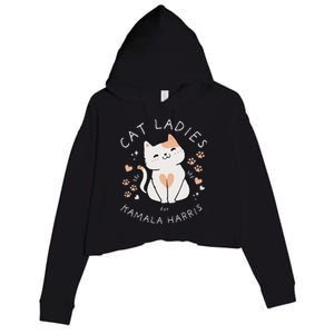 Cat Ladies For Kamala Harris Crop Fleece Hoodie