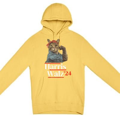 Cat Ladies For Kamala Walz Funny Cat 2024 President Premium Pullover Hoodie