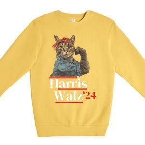 Cat Ladies For Kamala Walz Funny Cat 2024 President Premium Crewneck Sweatshirt