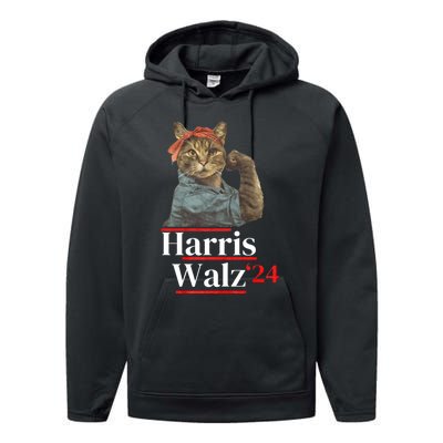 Cat Ladies For Kamala Walz Funny Cat 2024 President Performance Fleece Hoodie