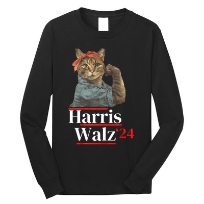 Cat Ladies For Kamala Walz Funny Cat 2024 President Long Sleeve Shirt