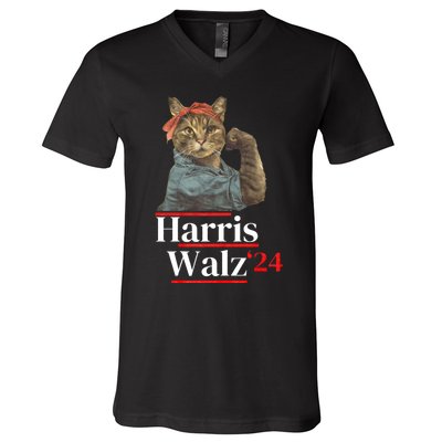 Cat Ladies For Kamala Walz Funny Cat 2024 President V-Neck T-Shirt