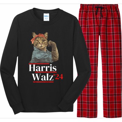 Cat Ladies For Kamala Walz Funny Cat 2024 President Long Sleeve Pajama Set