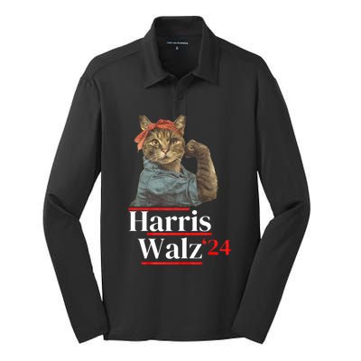 Cat Ladies For Kamala Walz Funny Cat 2024 President Silk Touch Performance Long Sleeve Polo