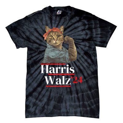 Cat Ladies For Kamala Walz Funny Cat 2024 President Tie-Dye T-Shirt