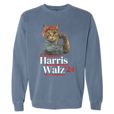 Cat Ladies For Kamala Walz Funny Cat 2024 President Garment-Dyed Sweatshirt