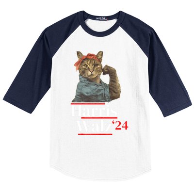 Cat Ladies For Kamala Walz Funny Cat 2024 President Baseball Sleeve Shirt