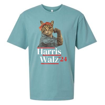 Cat Ladies For Kamala Walz Funny Cat 2024 President Sueded Cloud Jersey T-Shirt