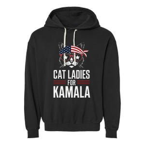 Cat Ladies For Kamala Funny Cat 2024 President Kamala Harris Garment-Dyed Fleece Hoodie