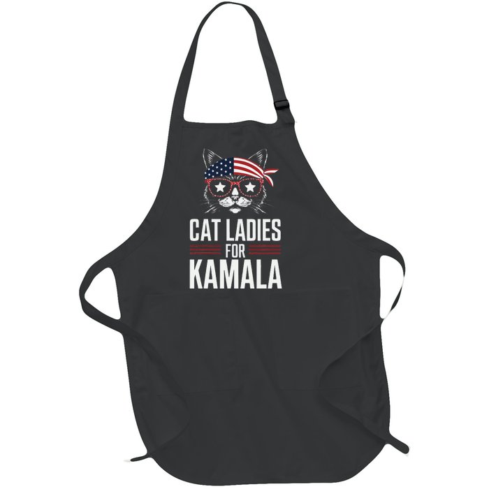 Cat Ladies For Kamala Funny Cat 2024 President Kamala Harris Full-Length Apron With Pockets