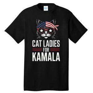 Cat Ladies For Kamala Funny Cat 2024 President Kamala Harris Tall T-Shirt