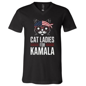 Cat Ladies For Kamala Funny Cat 2024 President Kamala Harris V-Neck T-Shirt