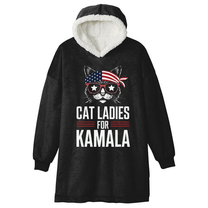 Cat Ladies For Kamala Funny Cat 2024 President Kamala Harris Hooded Wearable Blanket