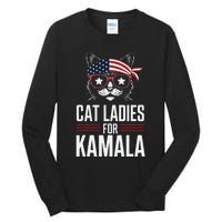 Cat Ladies For Kamala Funny Cat 2024 President Kamala Harris Tall Long Sleeve T-Shirt