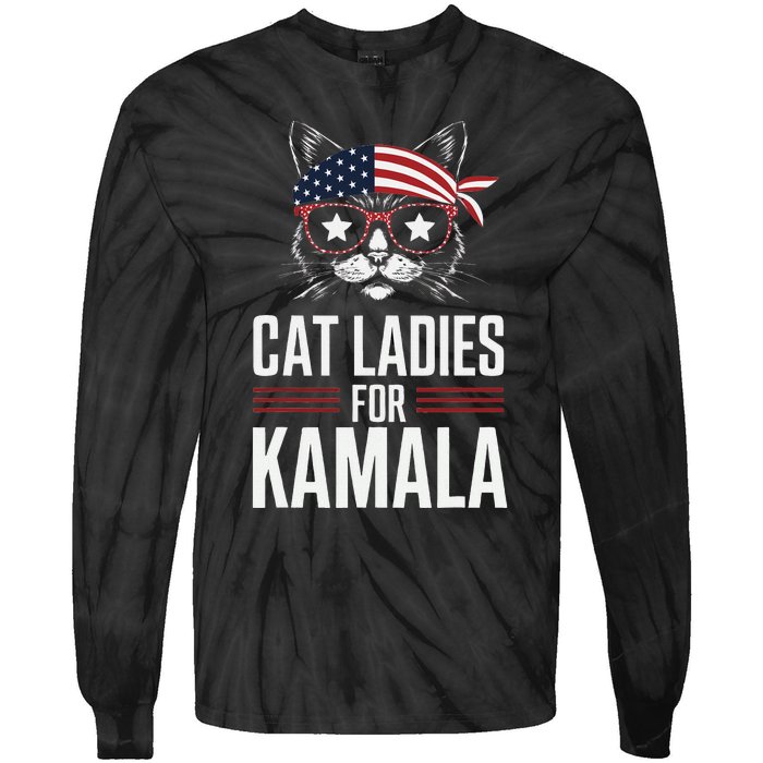 Cat Ladies For Kamala Funny Cat 2024 President Kamala Harris Tie-Dye Long Sleeve Shirt