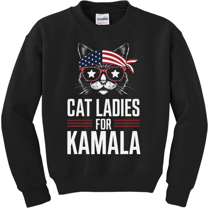 Cat Ladies For Kamala Funny Cat 2024 President Kamala Harris Kids Sweatshirt