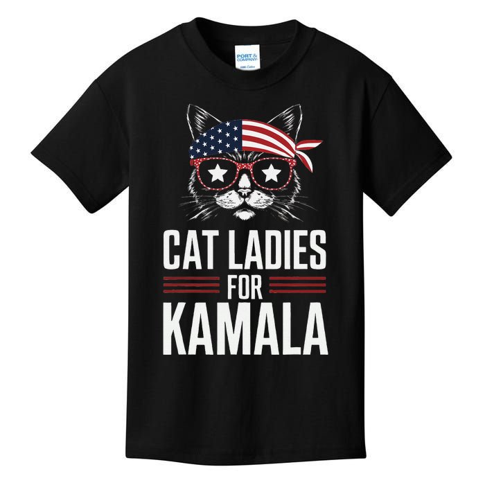 Cat Ladies For Kamala Funny Cat 2024 President Kamala Harris Kids T-Shirt