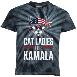 Cat Ladies For Kamala Funny Cat 2024 President Kamala Harris Kids Tie-Dye T-Shirt