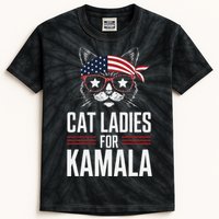 Cat Ladies For Kamala Funny Cat 2024 President Kamala Harris Kids Tie-Dye T-Shirt