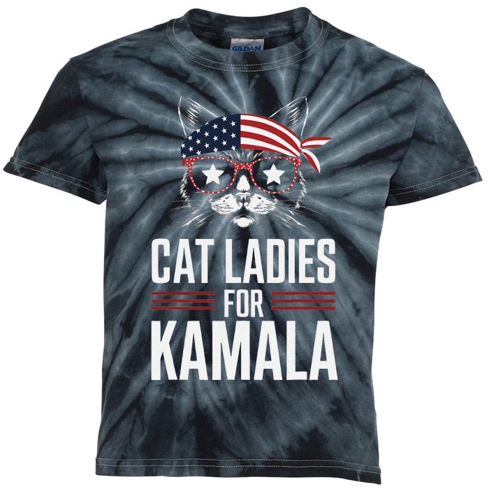 Cat Ladies For Kamala Funny Cat 2024 President Kamala Harris Kids Tie-Dye T-Shirt