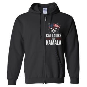 Cat Ladies For Kamala Funny Cat 2024 President Kamala Harris Full Zip Hoodie