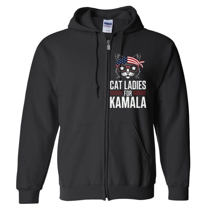 Cat Ladies For Kamala Funny Cat 2024 President Kamala Harris Full Zip Hoodie