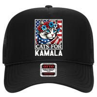 Cat Ladies For Kamala Funny Cat 2024 President Kamalaharris High Crown Mesh Back Trucker Hat