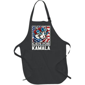 Cat Ladies For Kamala Funny Cat 2024 President Kamalaharris Full-Length Apron With Pockets